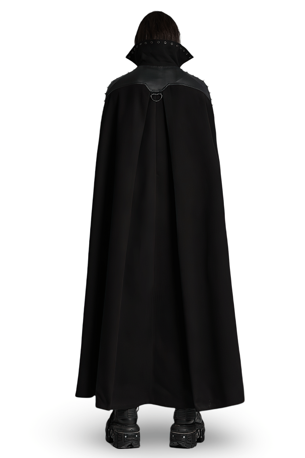 Gothic Black Woolen Cape with Buckle Accents for Men