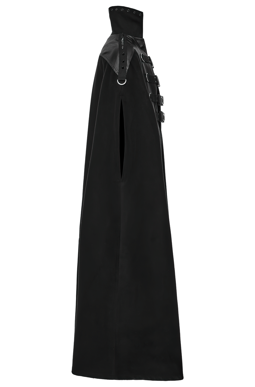 Gothic Black Woolen Cape with Buckle Accents for Men
