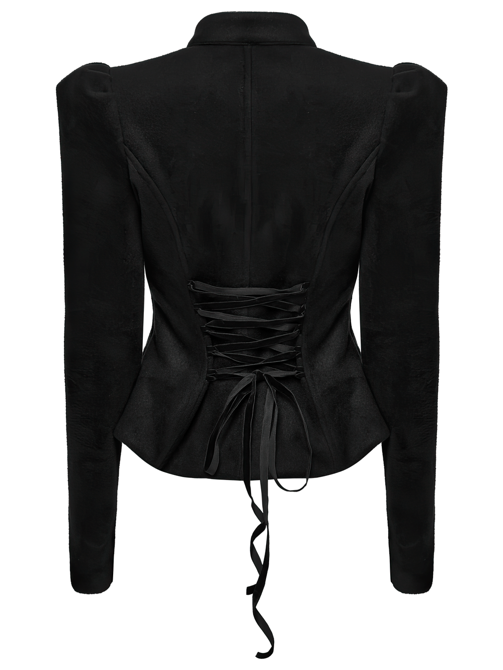 Gothic Black Woolen Jacket with Embroidery and Lace-Up