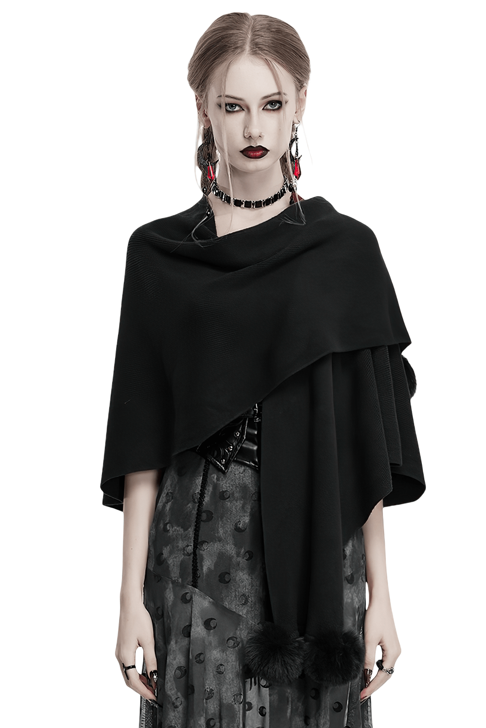 Gothic Black Woolen Shawl with Lunar Eclipse Print