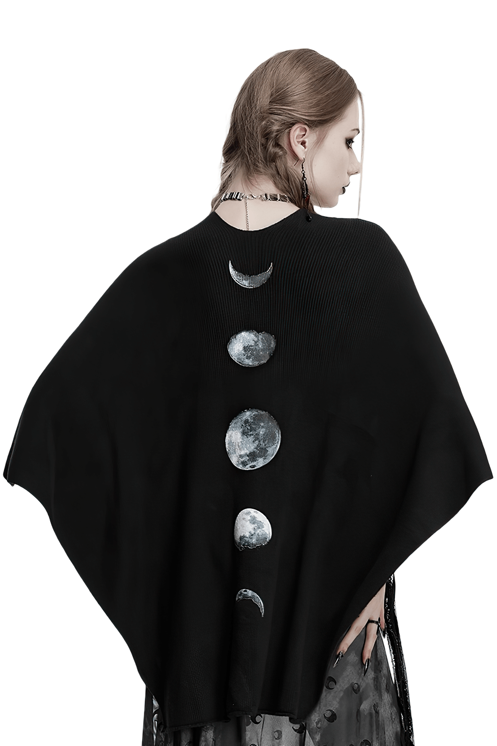 Gothic Black Woolen Shawl with Lunar Eclipse Print