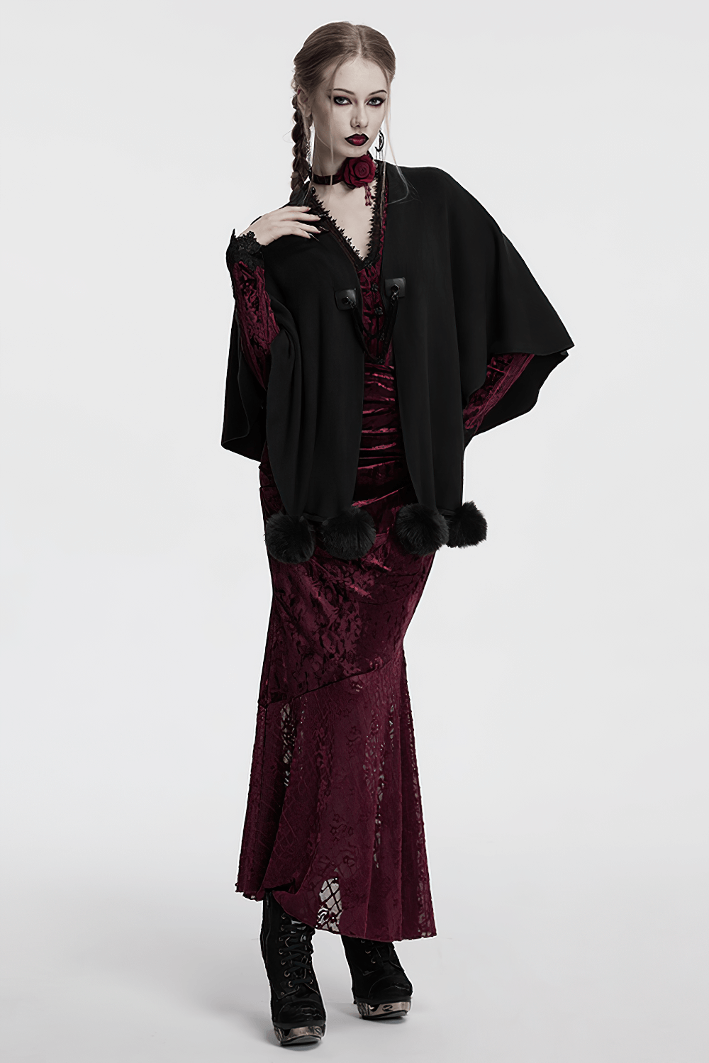 Gothic Black Woolen Shawl with Lunar Eclipse Print