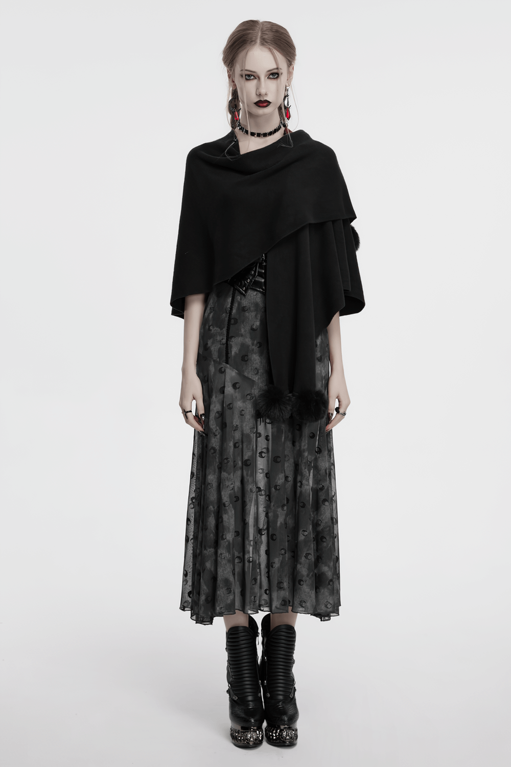 Gothic Black Woolen Shawl with Lunar Eclipse Print