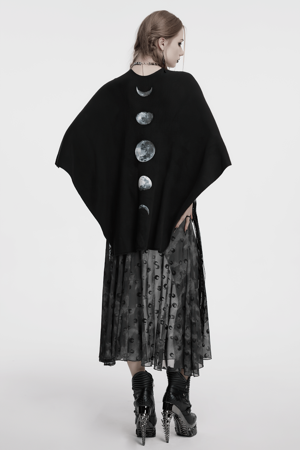 Gothic Black Woolen Shawl with Lunar Eclipse Print