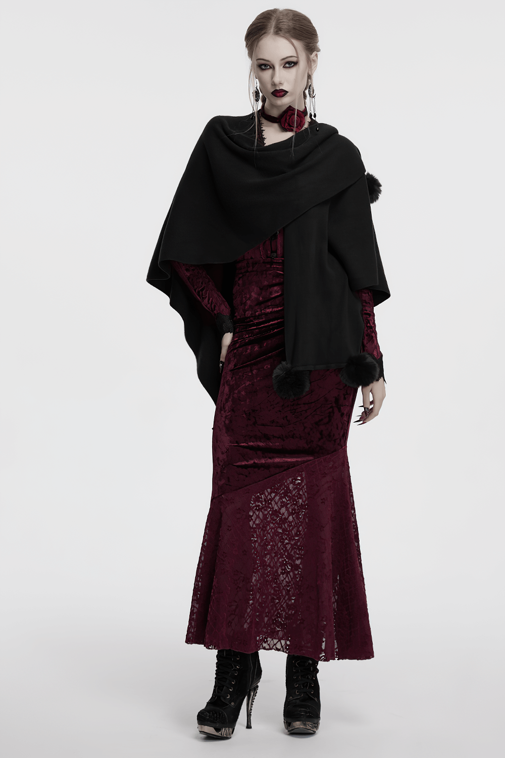 Gothic Black Woolen Shawl with Lunar Eclipse Print