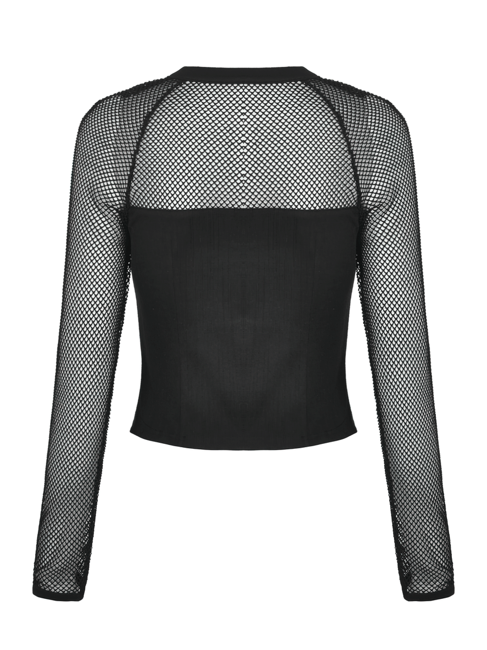 Gothic Black Zipper Mesh Top with Studded Detail