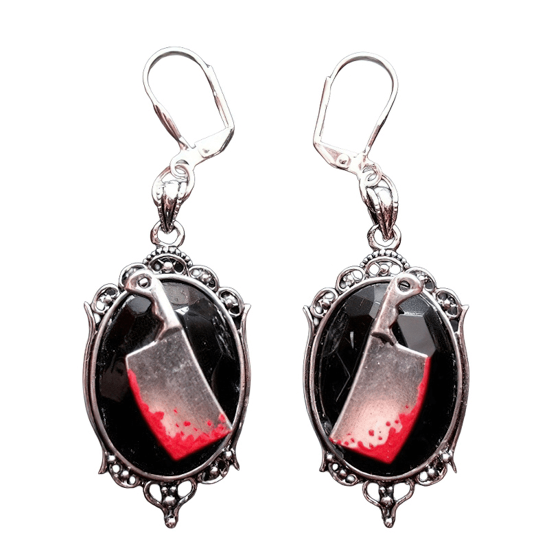 Gothic Bloody Meat Cleaver Earrings / Fashion Jewelry with Big Stone