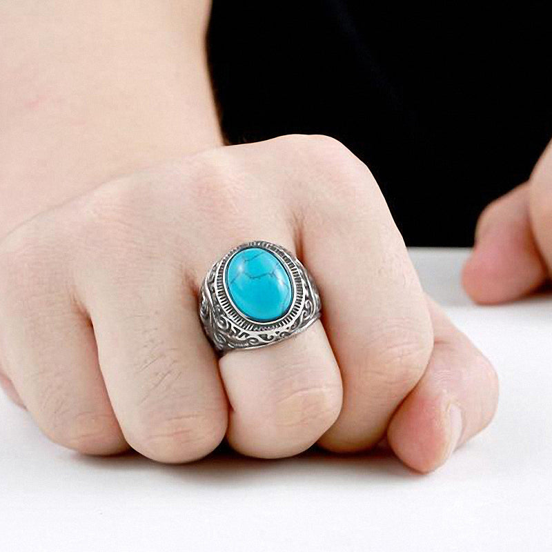Gothic Blue and Black Stone Ring / Stainless Steel Alternative Fashion Jewelry