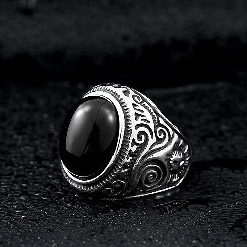 Gothic Blue and Black Stone Ring / Stainless Steel Alternative Fashion Jewelry