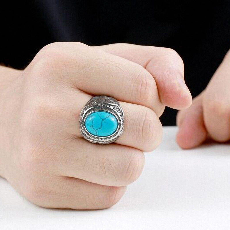 Gothic Blue and Black Stone Ring / Stainless Steel Alternative Fashion Jewelry