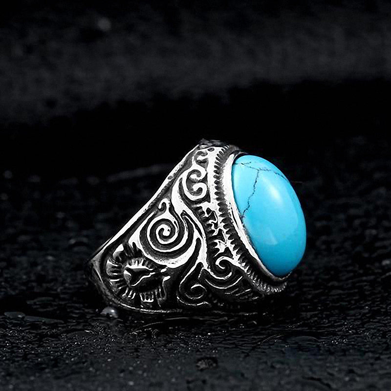 Gothic Blue and Black Stone Ring / Stainless Steel Alternative Fashion Jewelry