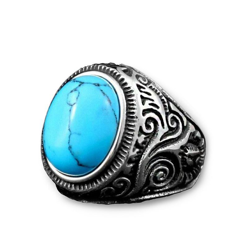 Gothic Blue and Black Stone Ring / Stainless Steel Alternative Fashion Jewelry