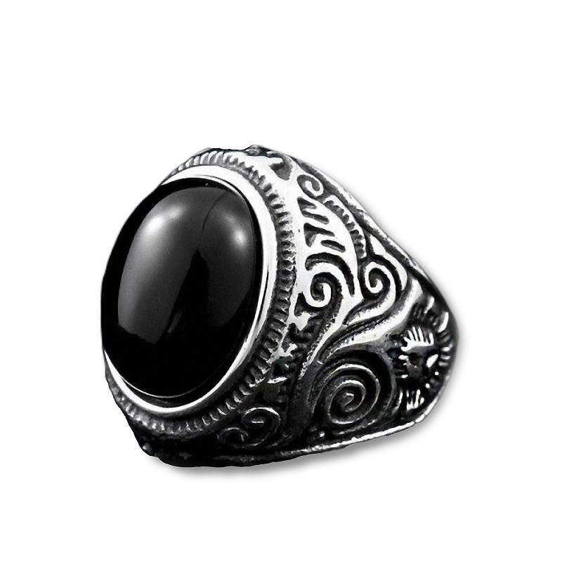 Gothic Blue and Black Stone Ring / Stainless Steel Alternative Fashion Jewelry