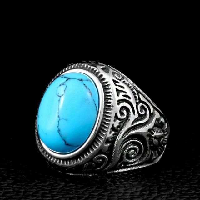 Gothic Blue and Black Stone Ring / Stainless Steel Alternative Fashion Jewelry