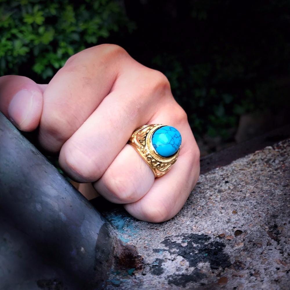 Gothic Blue and Black Stone Ring / Stainless Steel Alternative Fashion Jewelry