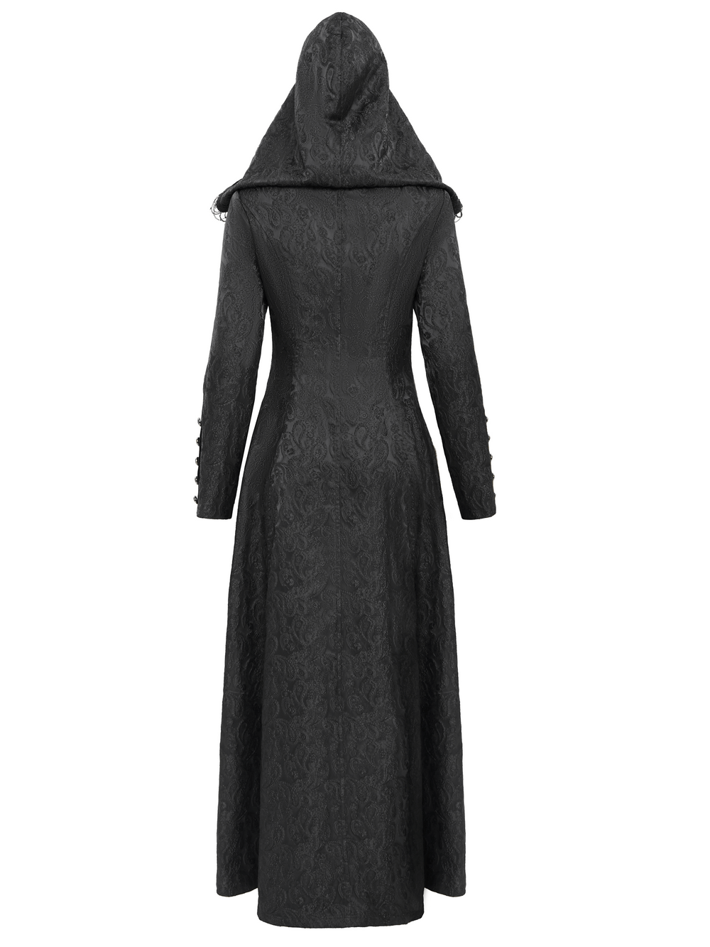 Gothic Brocade Hooded Long Coat with Lace Trim