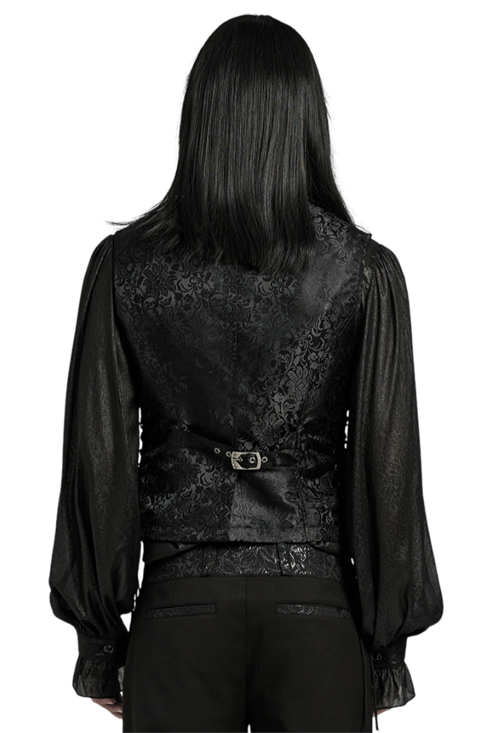 Gothic Brocade Men's Waistcoat with Leather Detail