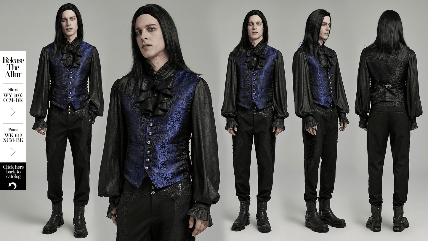 Gothic Brocade Men's Waistcoat with Leather Detail