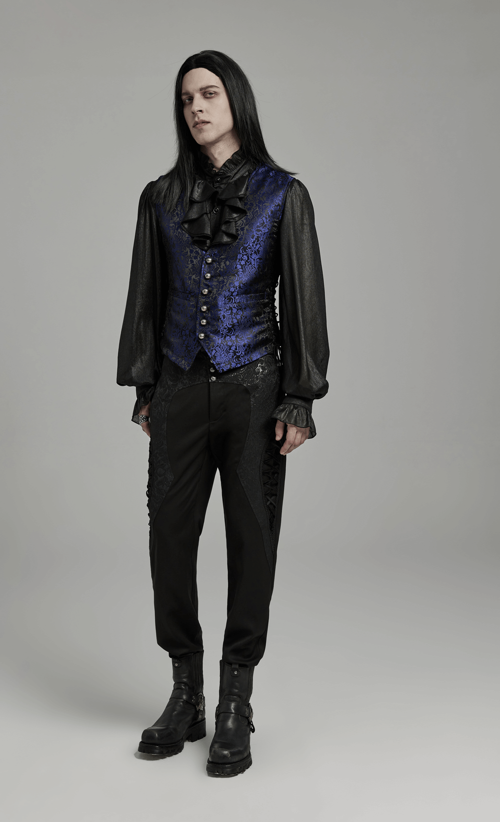 Gothic Brocade Men's Waistcoat with Leather Detail