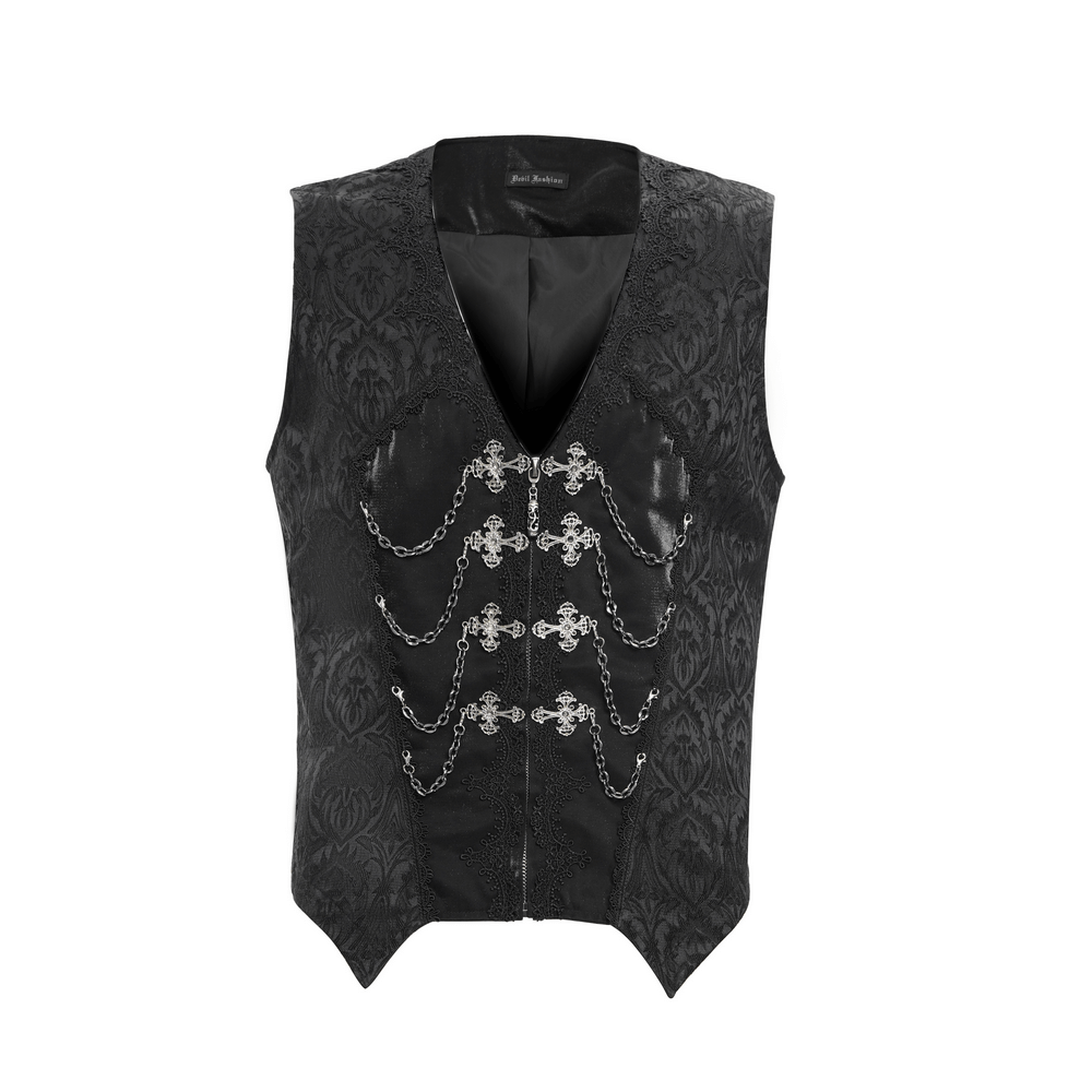 Gothic Brocade Waistcoat with Chains and Zip Front Detail
