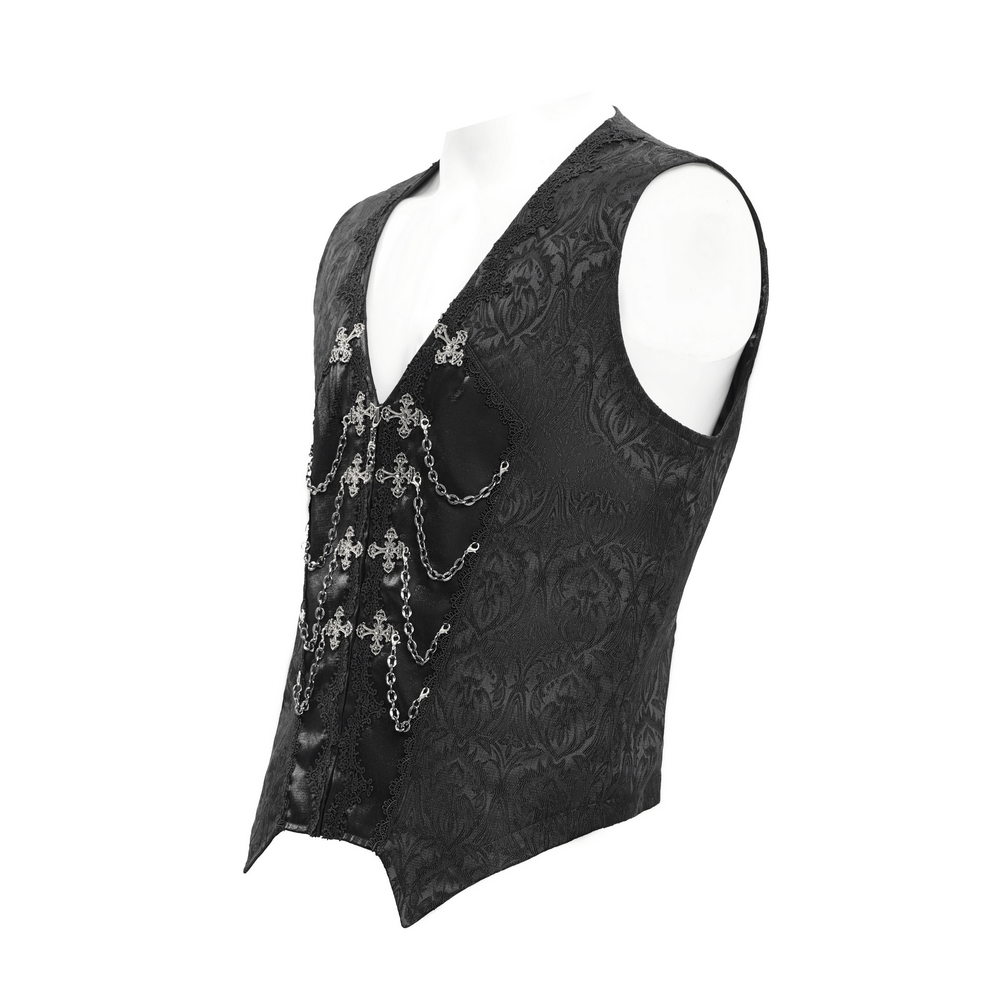Gothic Brocade Waistcoat with Chains and Zip Front Detail