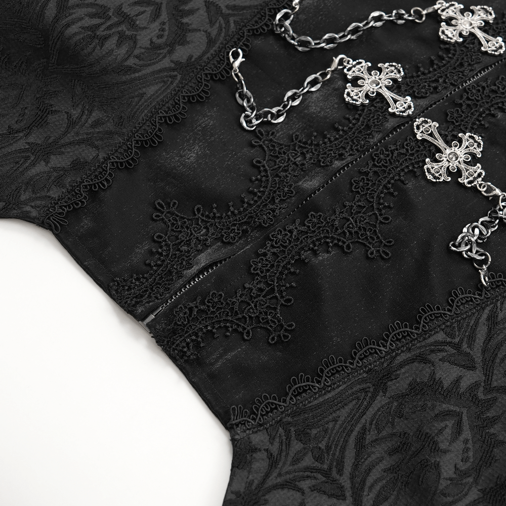 Gothic Brocade Waistcoat with Chains and Zip Front Detail