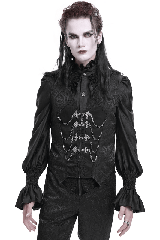 Gothic Brocade Waistcoat with Chains and Zip Front Detail