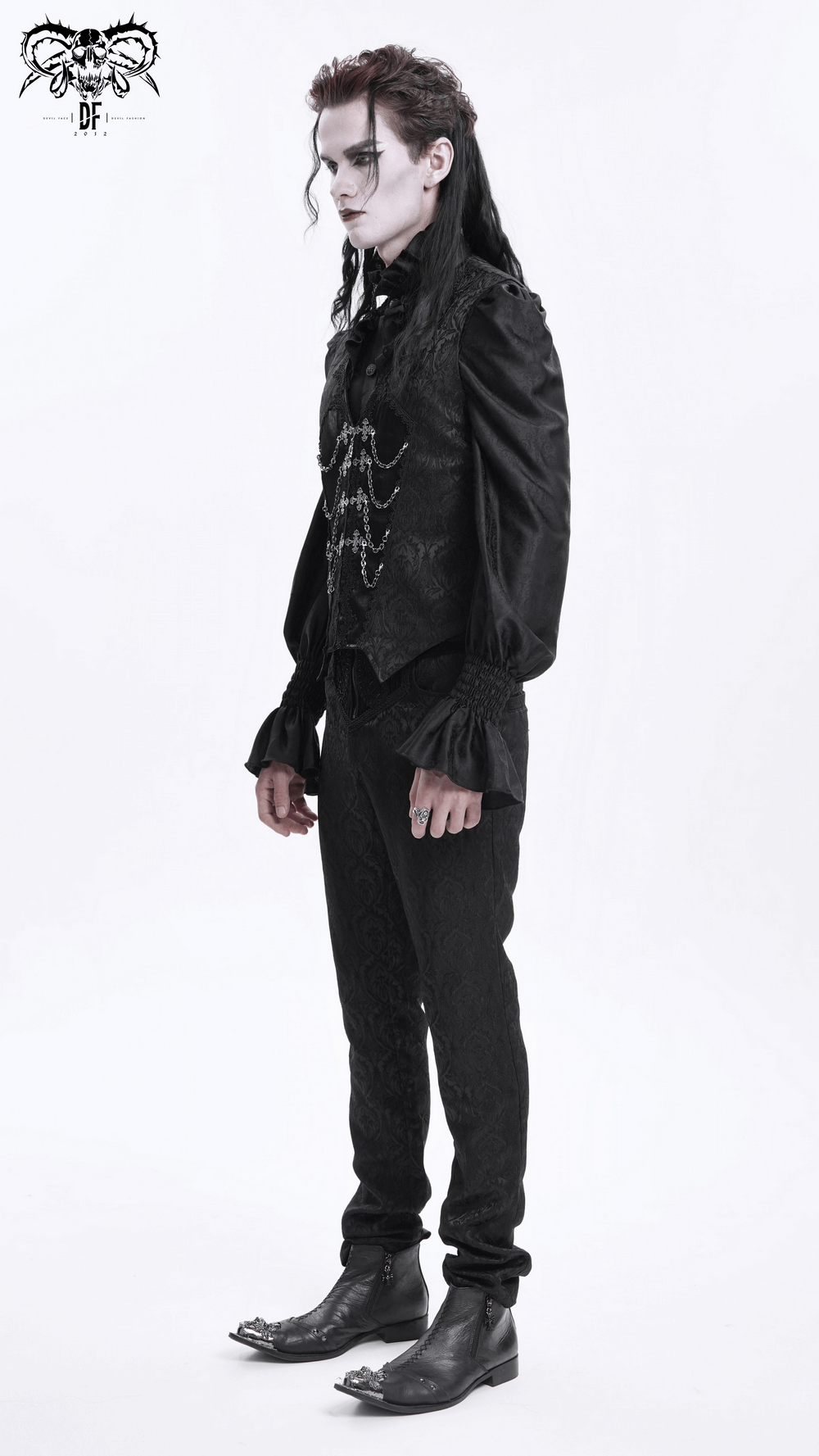 Gothic Brocade Waistcoat with Chains and Zip Front Detail