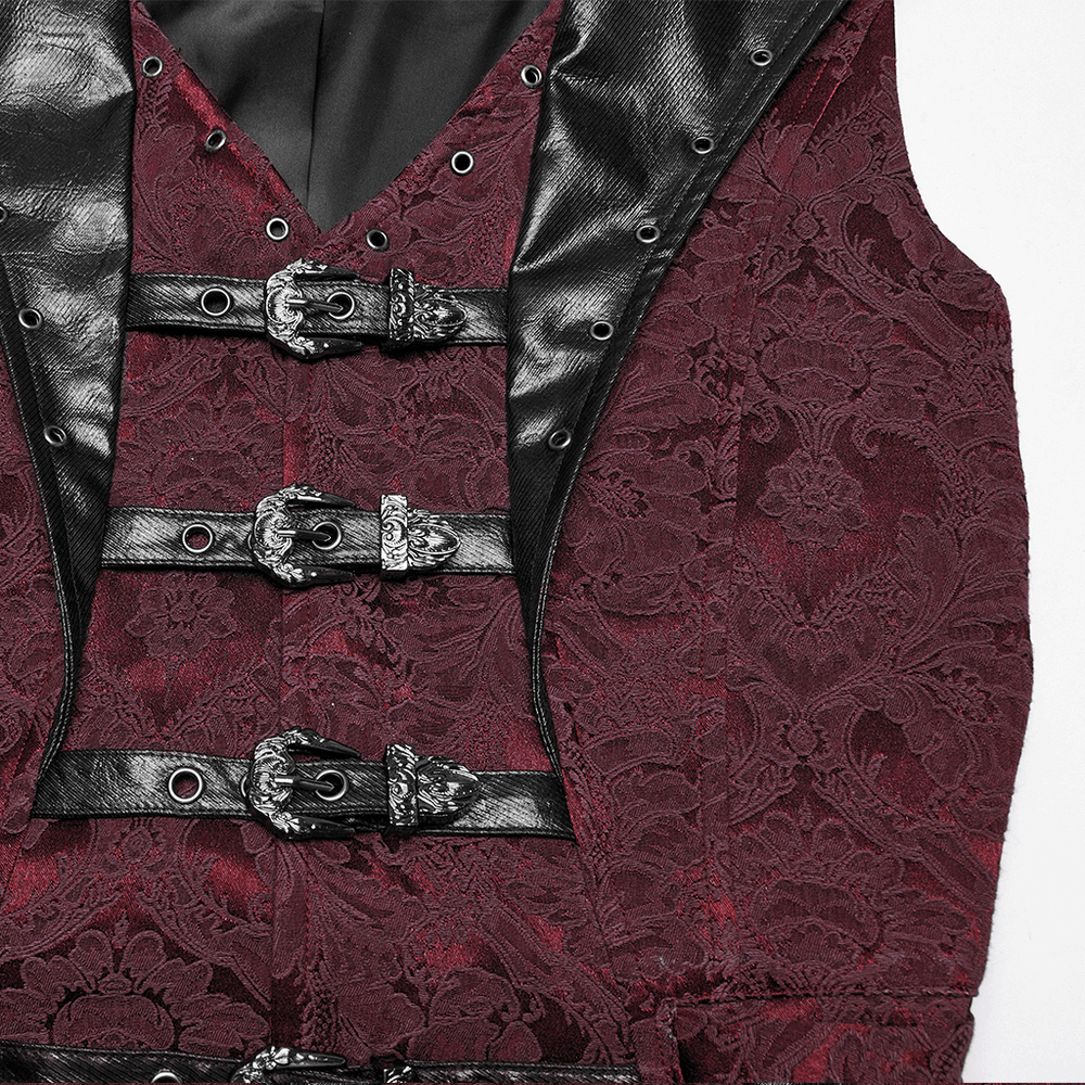 Gothic Brocade Waistcoat with Leather Buckles and Lapel
