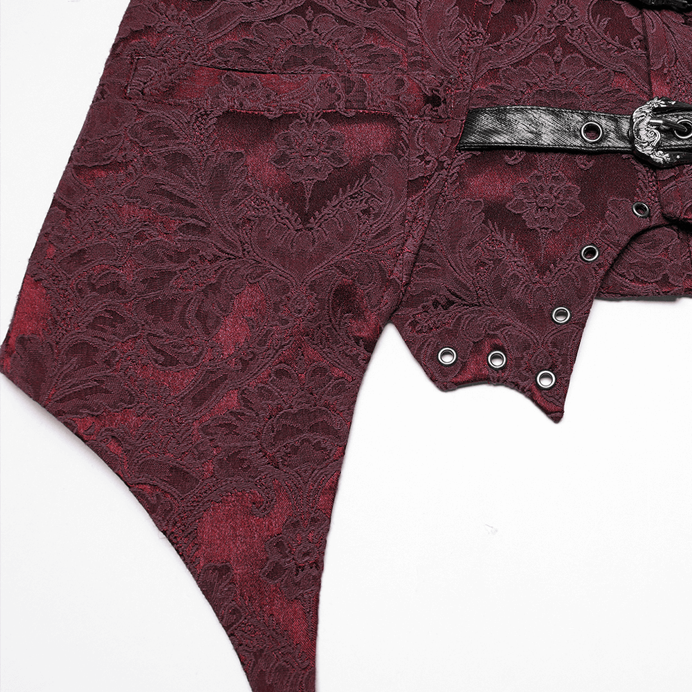Gothic Brocade Waistcoat with Leather Buckles and Lapel