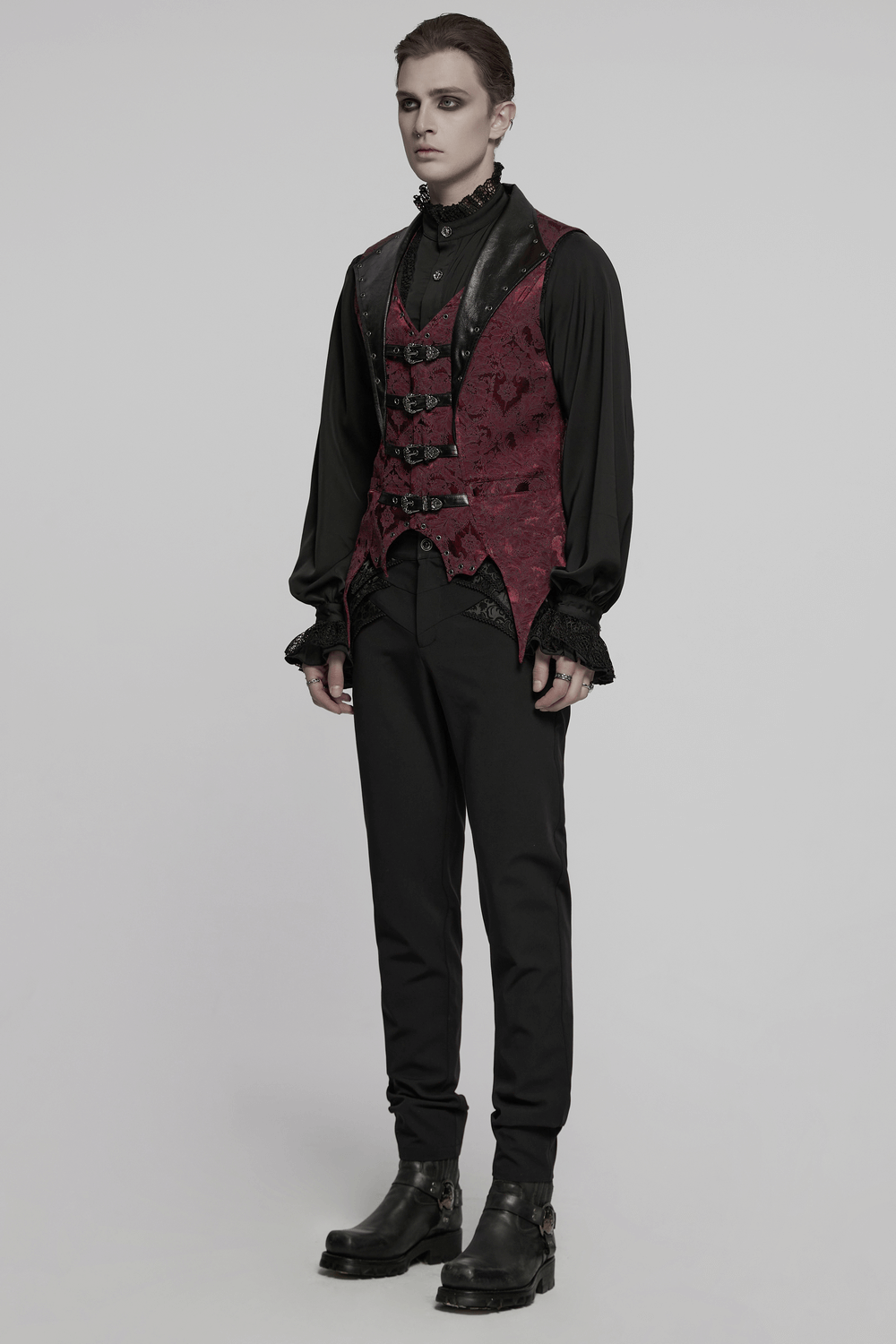 Gothic Brocade Waistcoat with Leather Buckles and Lapel