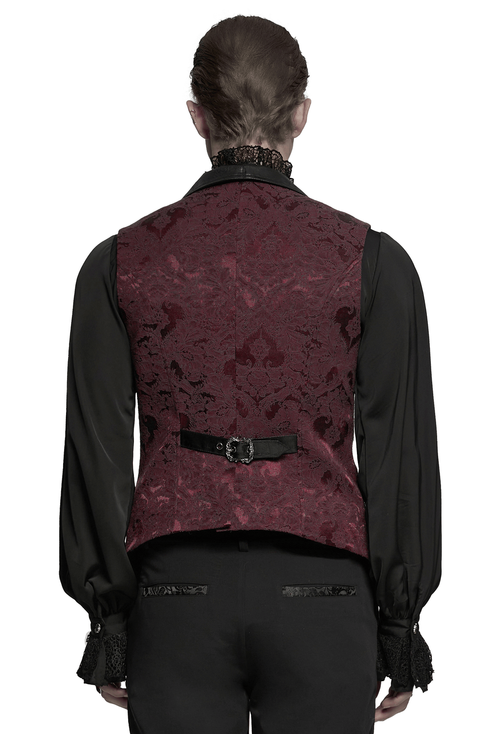 Gothic Brocade Waistcoat with Leather Buckles and Lapel