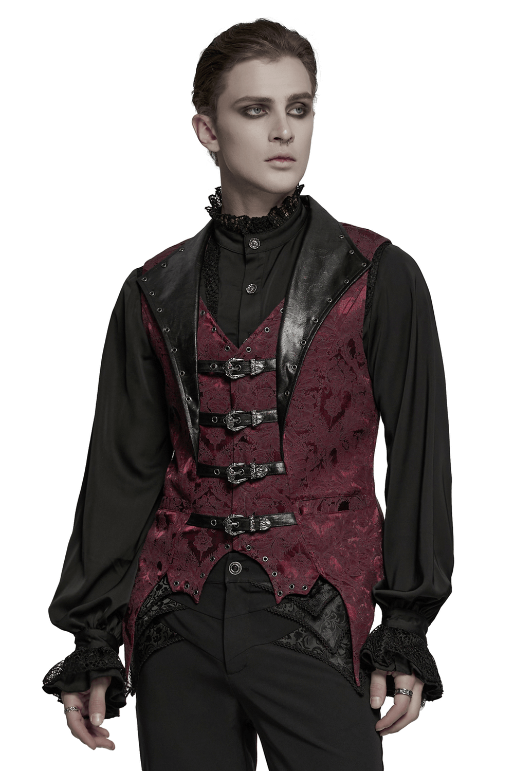 Gothic Brocade Waistcoat with Leather Buckles and Lapel