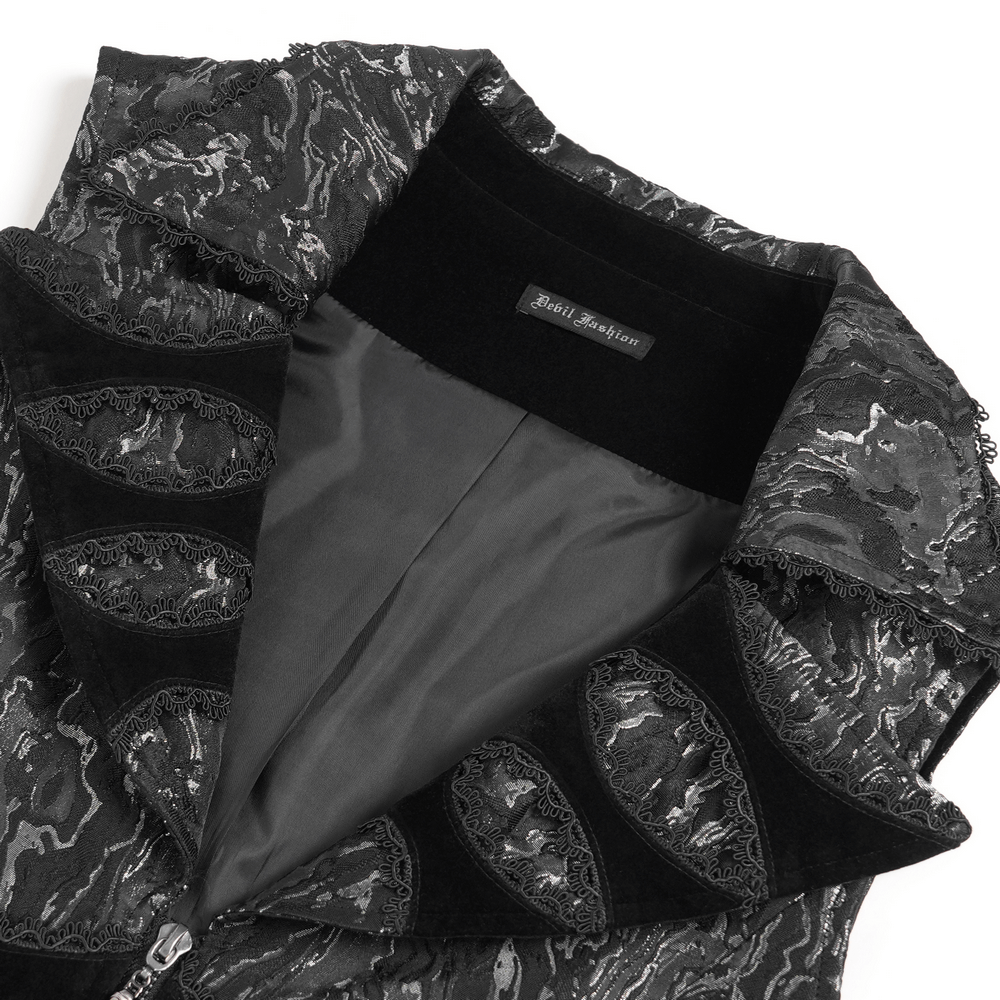 Gothic Brocade Waistcoat with Metal Clasps and High Collar