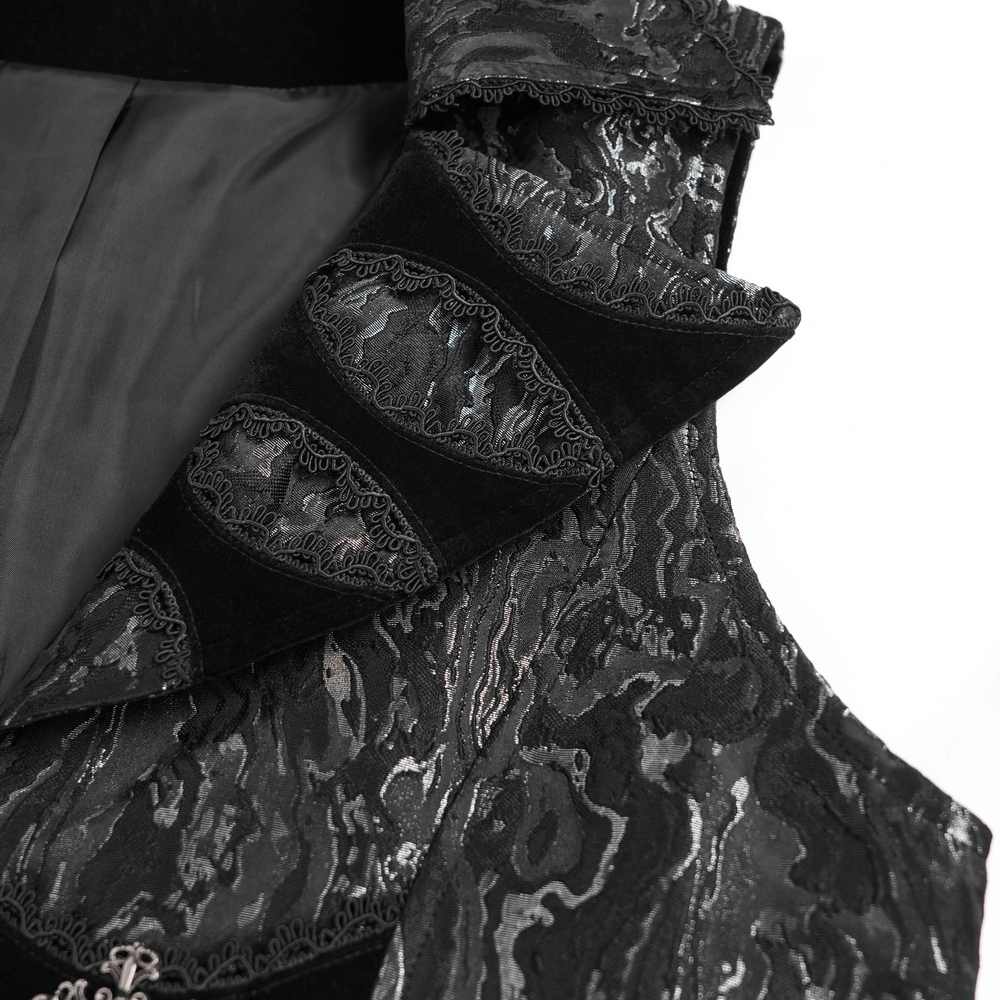 Gothic Brocade Waistcoat with Metal Clasps and High Collar