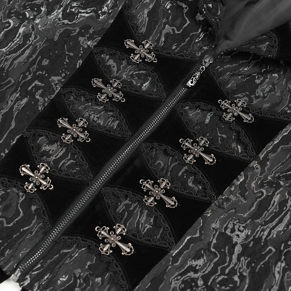 Gothic Brocade Waistcoat with Metal Clasps and High Collar