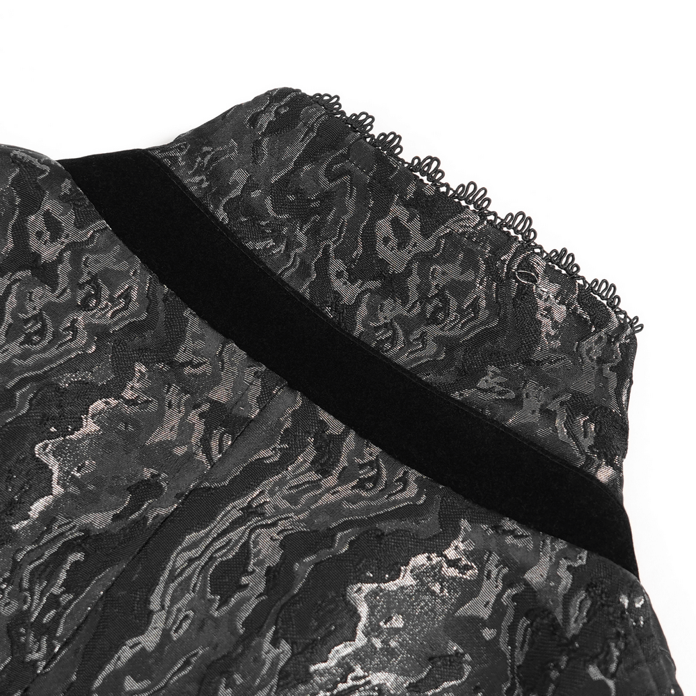 Gothic Brocade Waistcoat with Metal Clasps and High Collar