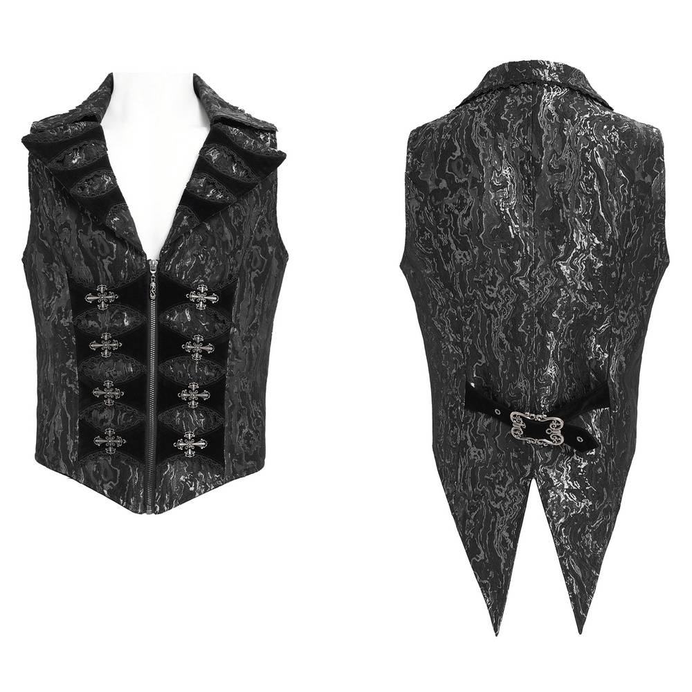 Gothic Brocade Waistcoat with Metal Clasps and High Collar