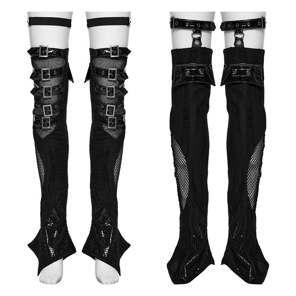 Gothic Buckle Strap Mesh Thigh High Leg Warmers