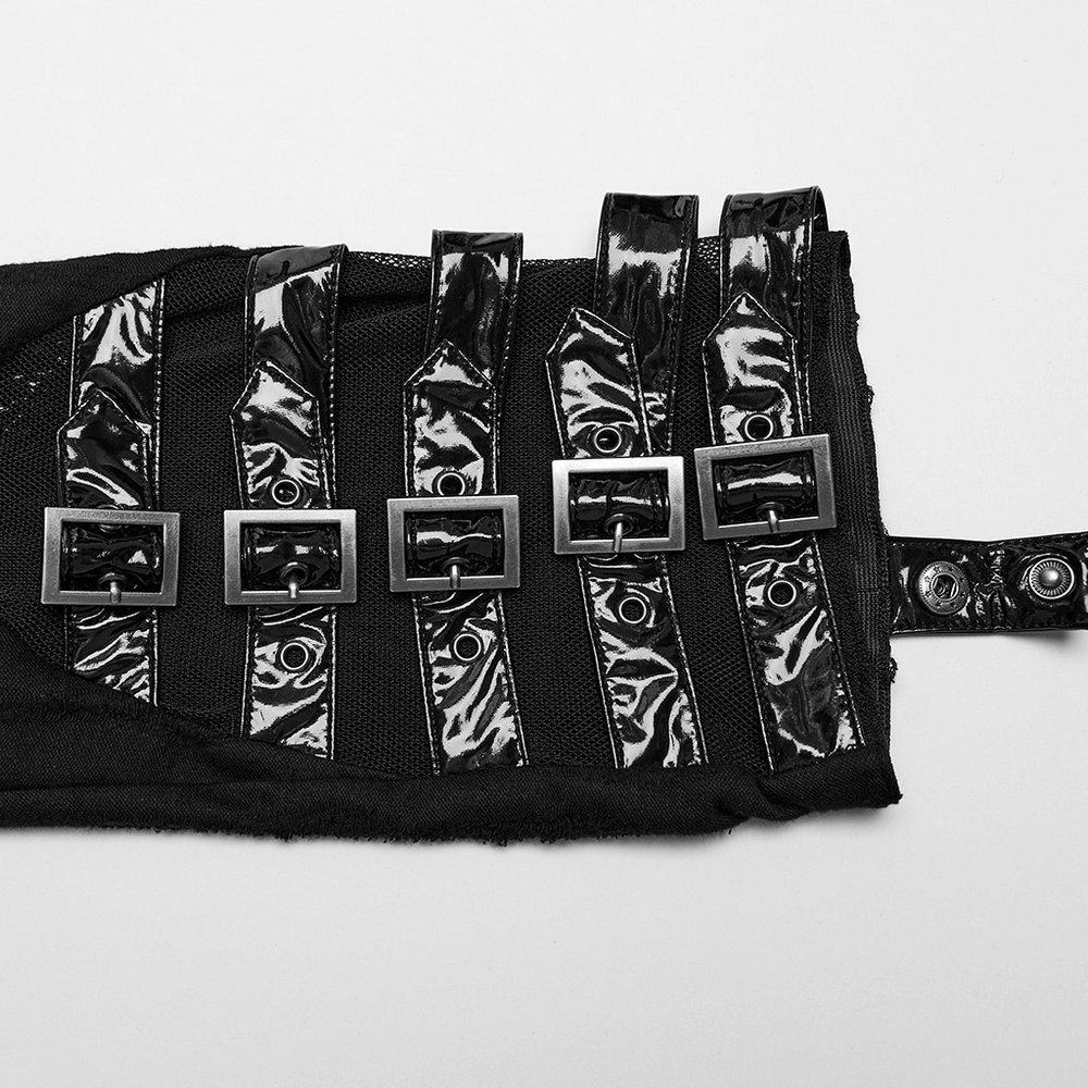 Gothic Buckle Strap Mesh Thigh High Leg Warmers