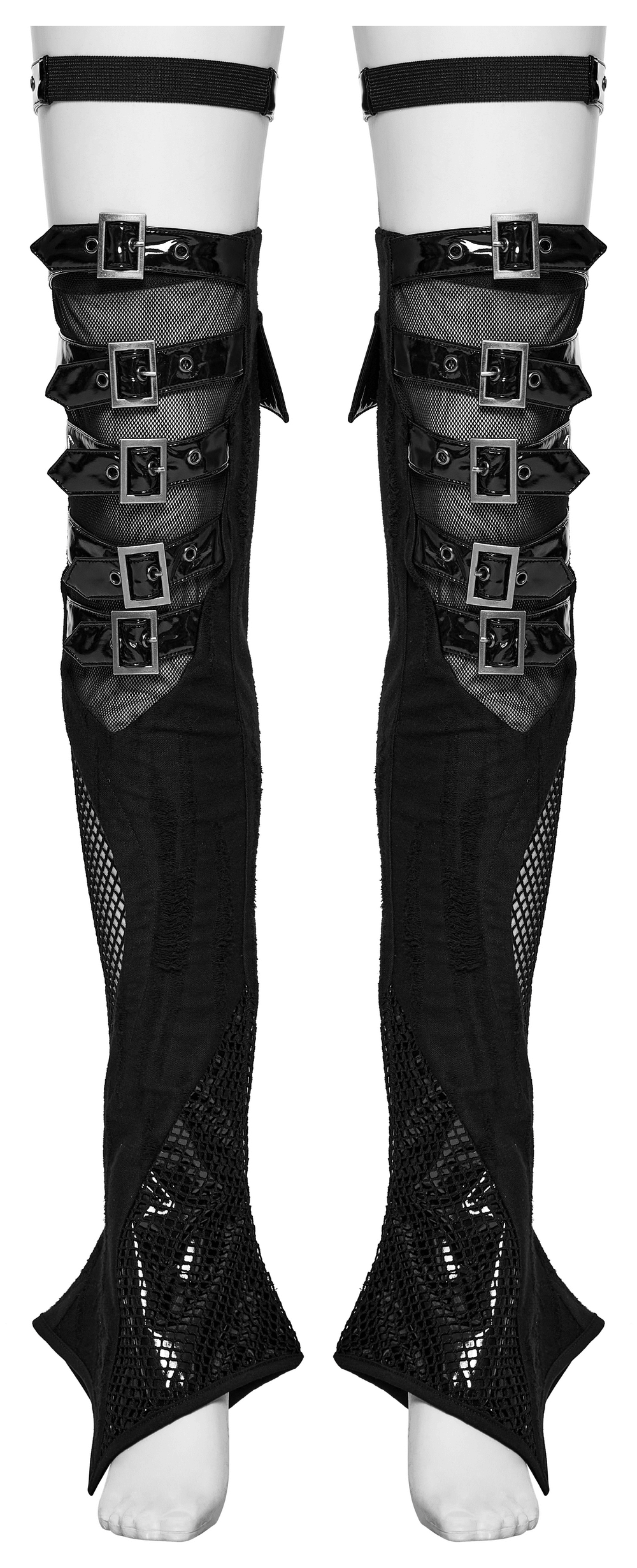 Gothic Buckle Strap Mesh Thigh High Leg Warmers