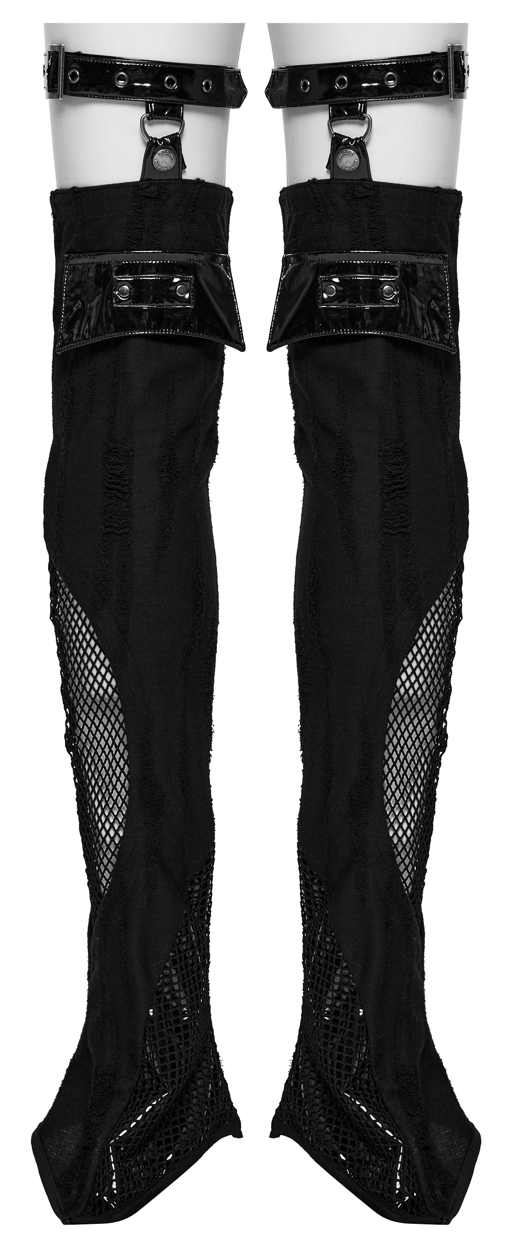Gothic Buckle Strap Mesh Thigh High Leg Warmers
