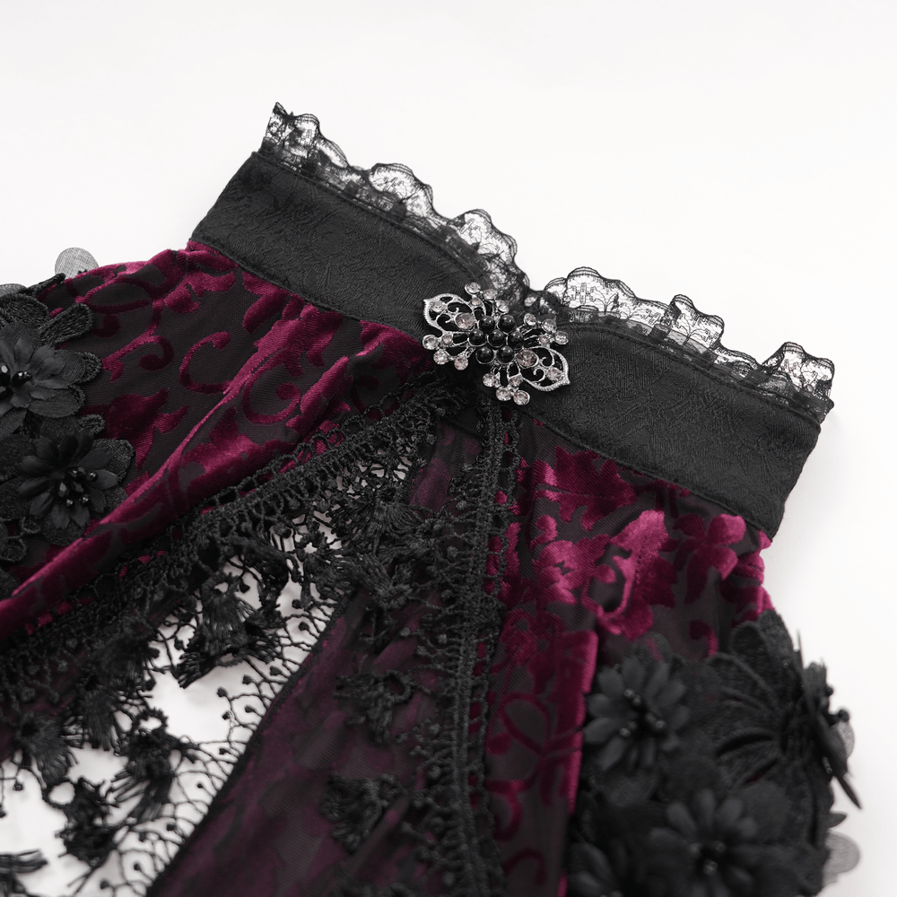 Gothic Burgundy Lace Bolero with Victorian Bell Sleeves