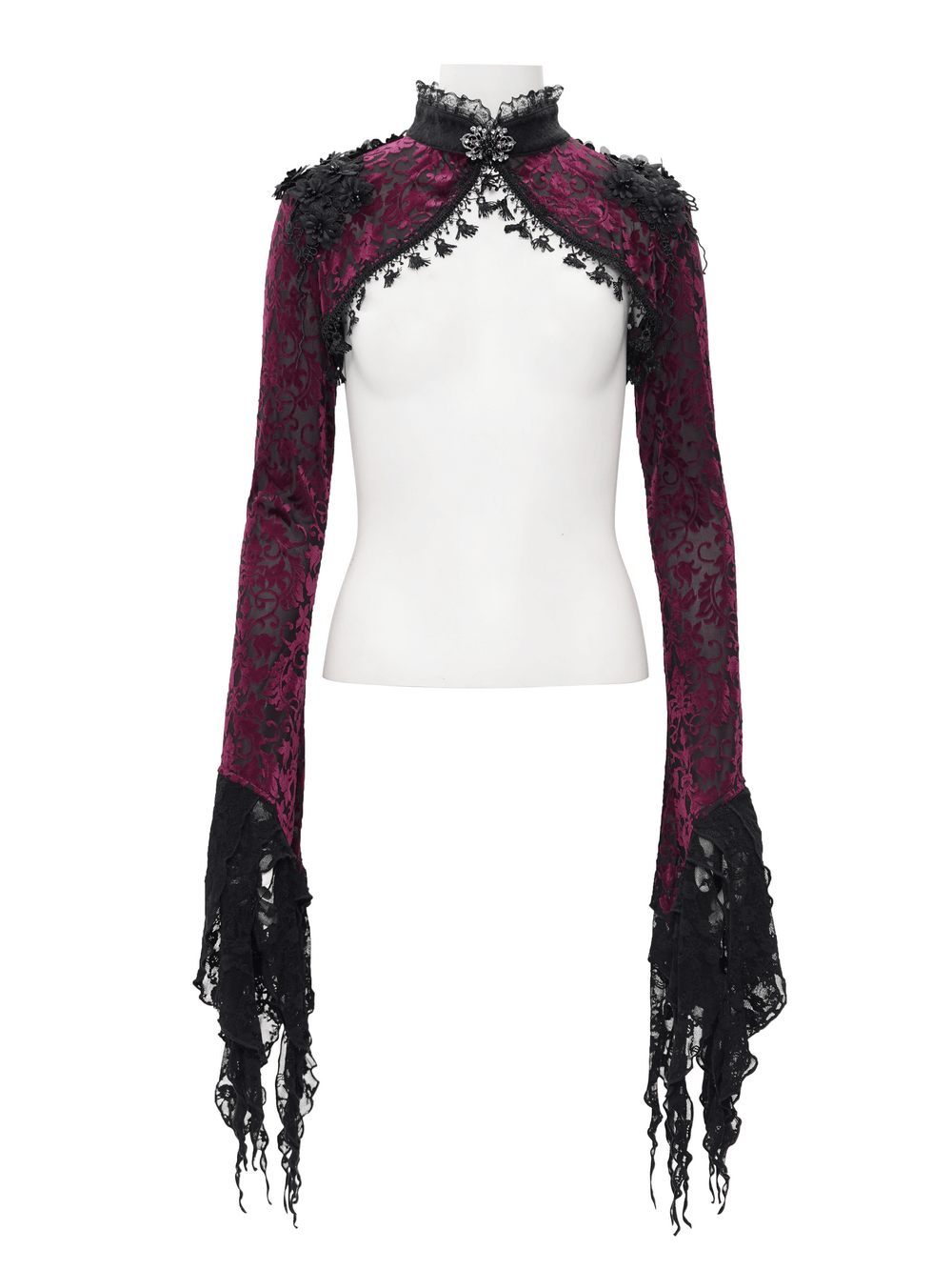 Gothic Burgundy Lace Bolero with Victorian Bell Sleeves