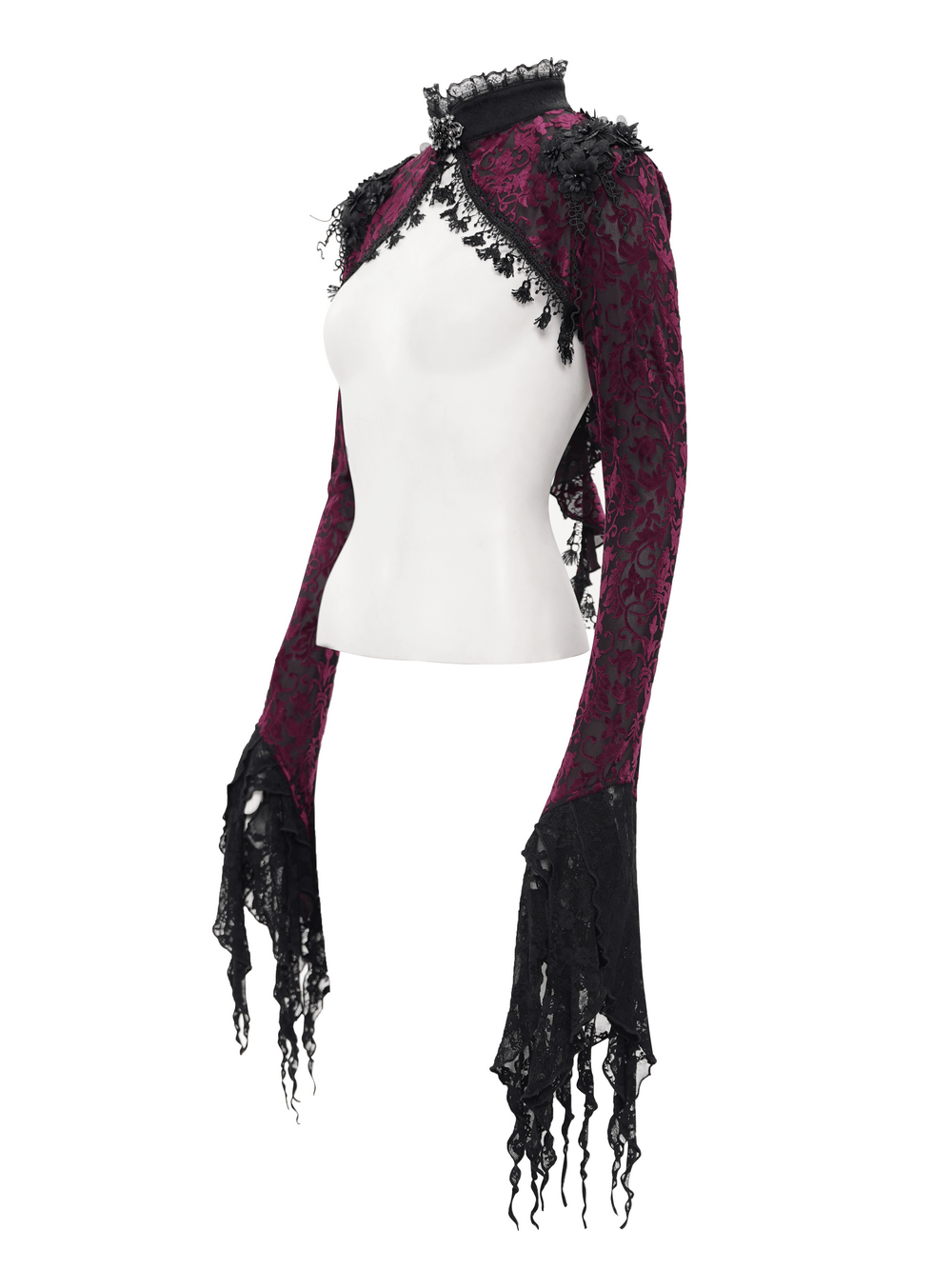 Gothic Burgundy Lace Bolero with Victorian Bell Sleeves