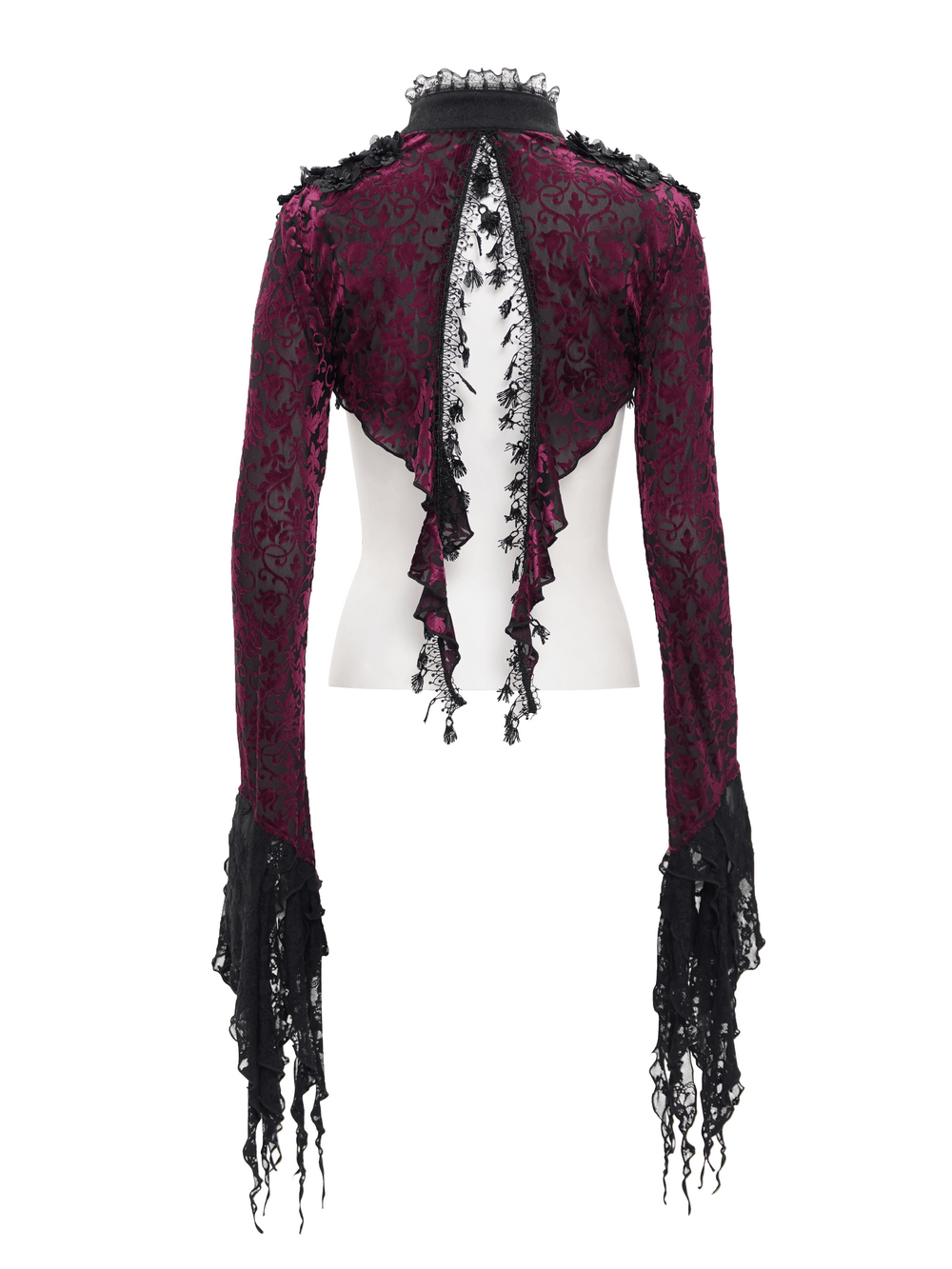 Gothic Burgundy Lace Bolero with Victorian Bell Sleeves