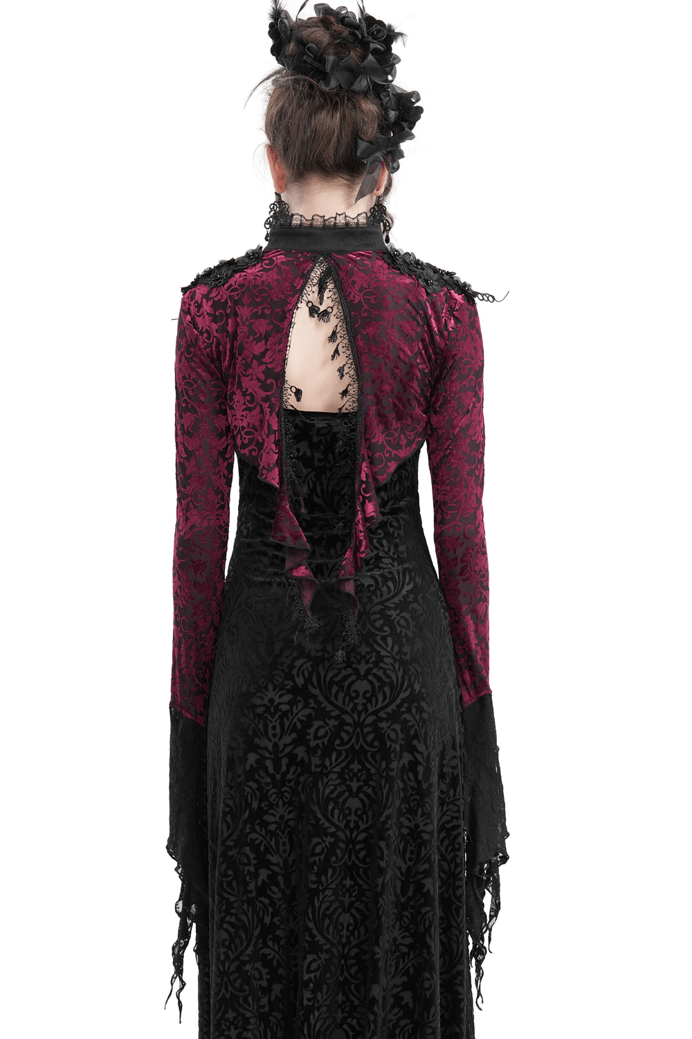 Gothic Burgundy Lace Bolero with Victorian Bell Sleeves