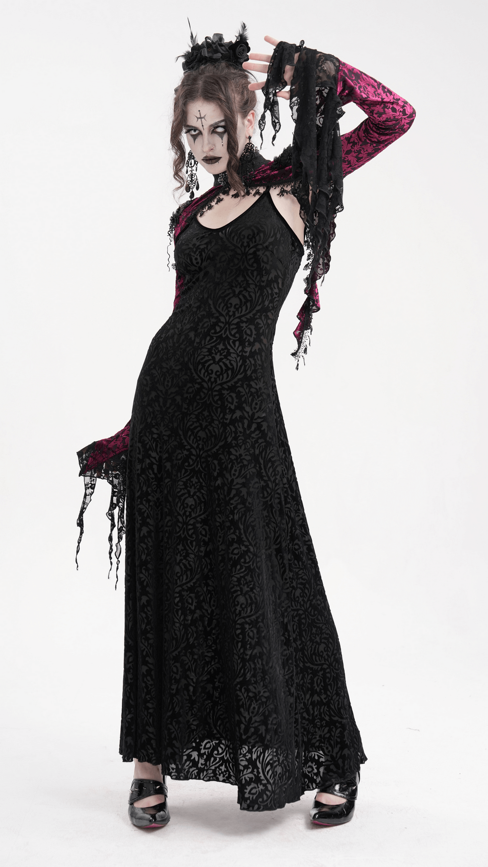Gothic Burgundy Lace Bolero with Victorian Bell Sleeves