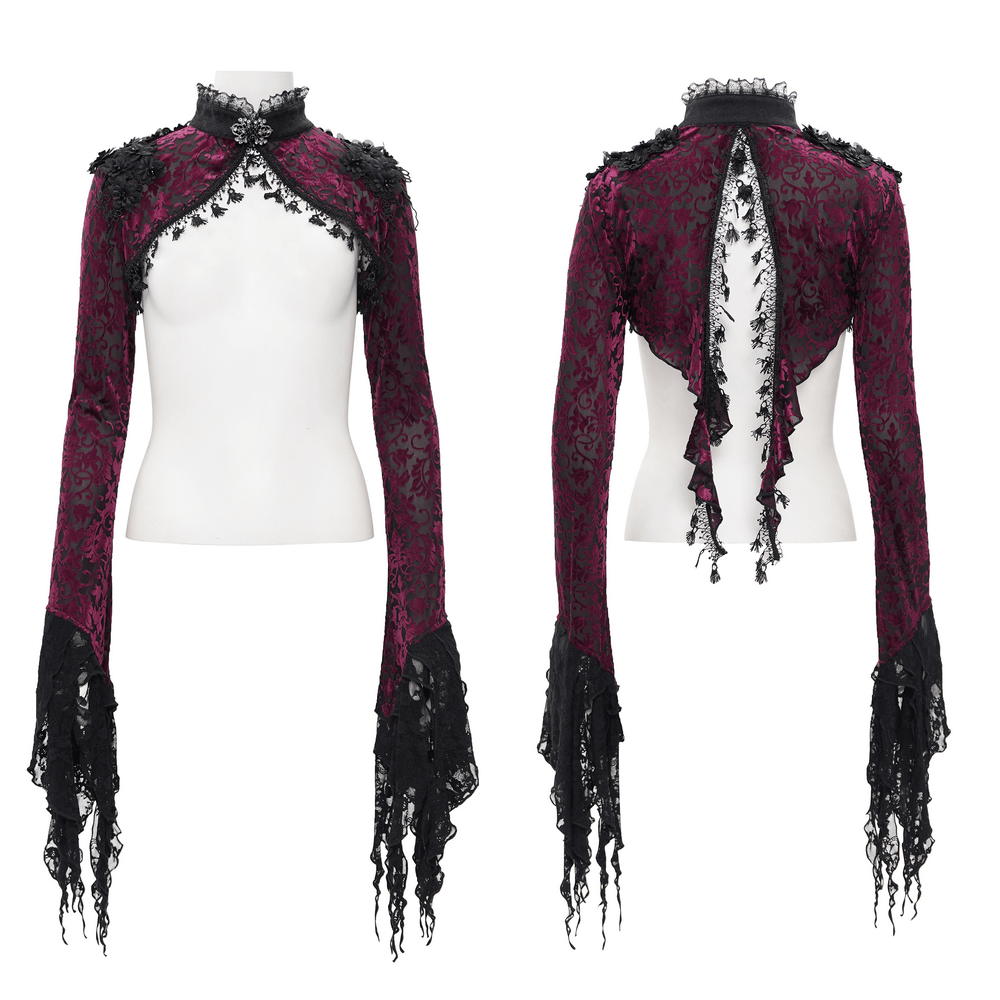 Gothic Burgundy Lace Bolero with Victorian Bell Sleeves