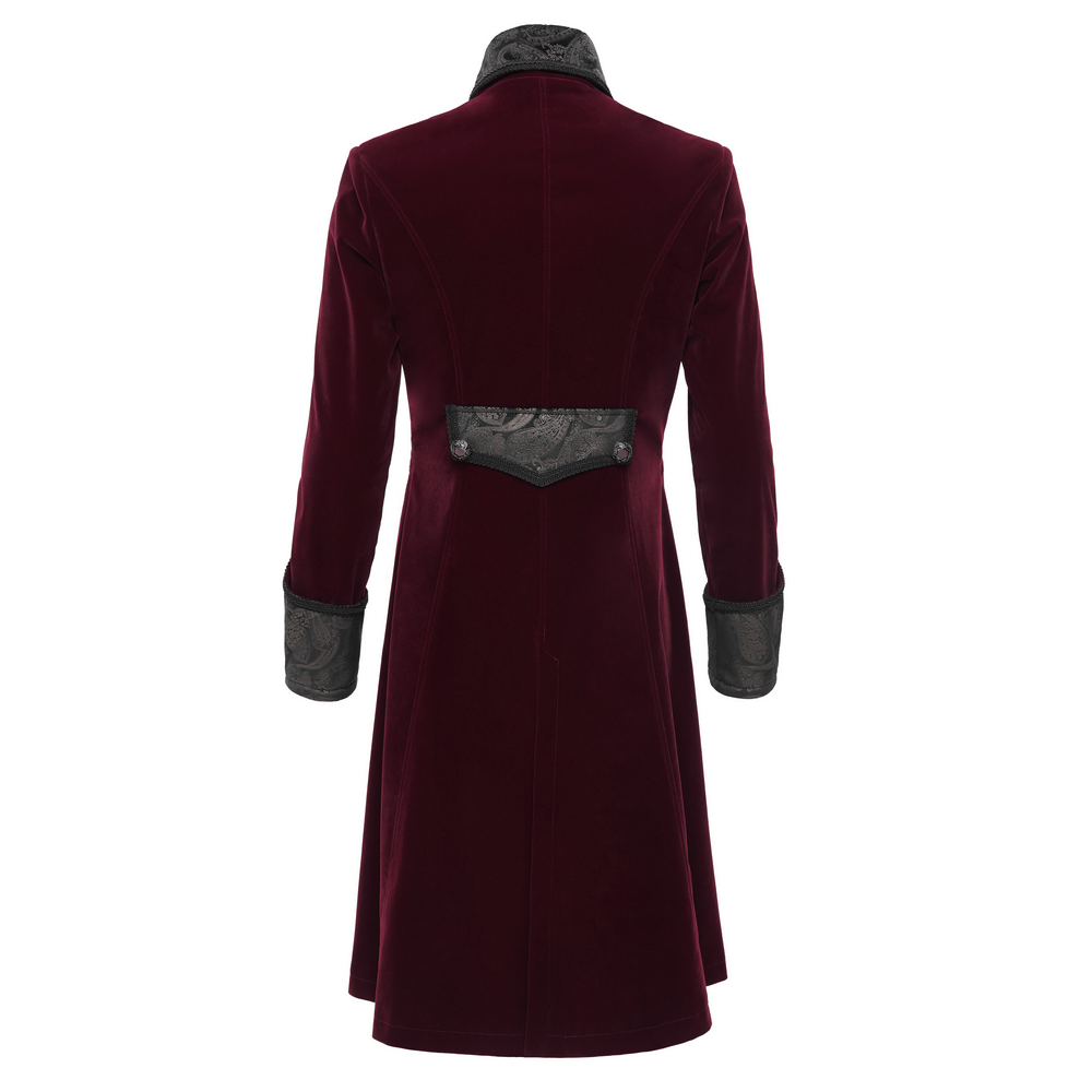 Gothic Burgundy Tailcoat with Embossed Accents and Gems